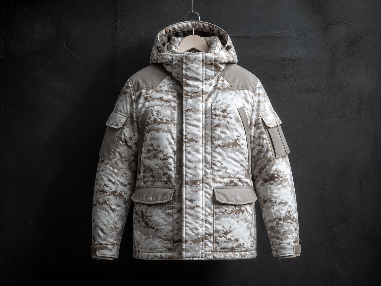 Extreme cold weather jacket with mapped insulation and layered construction made for OEM buyers