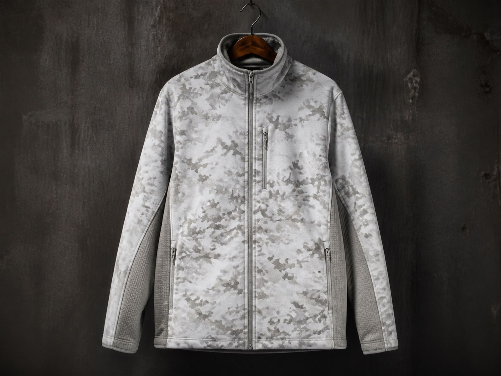 Tactical fleece mid layer with grid inner face and knit side panels manufactured for OEM tactical brands