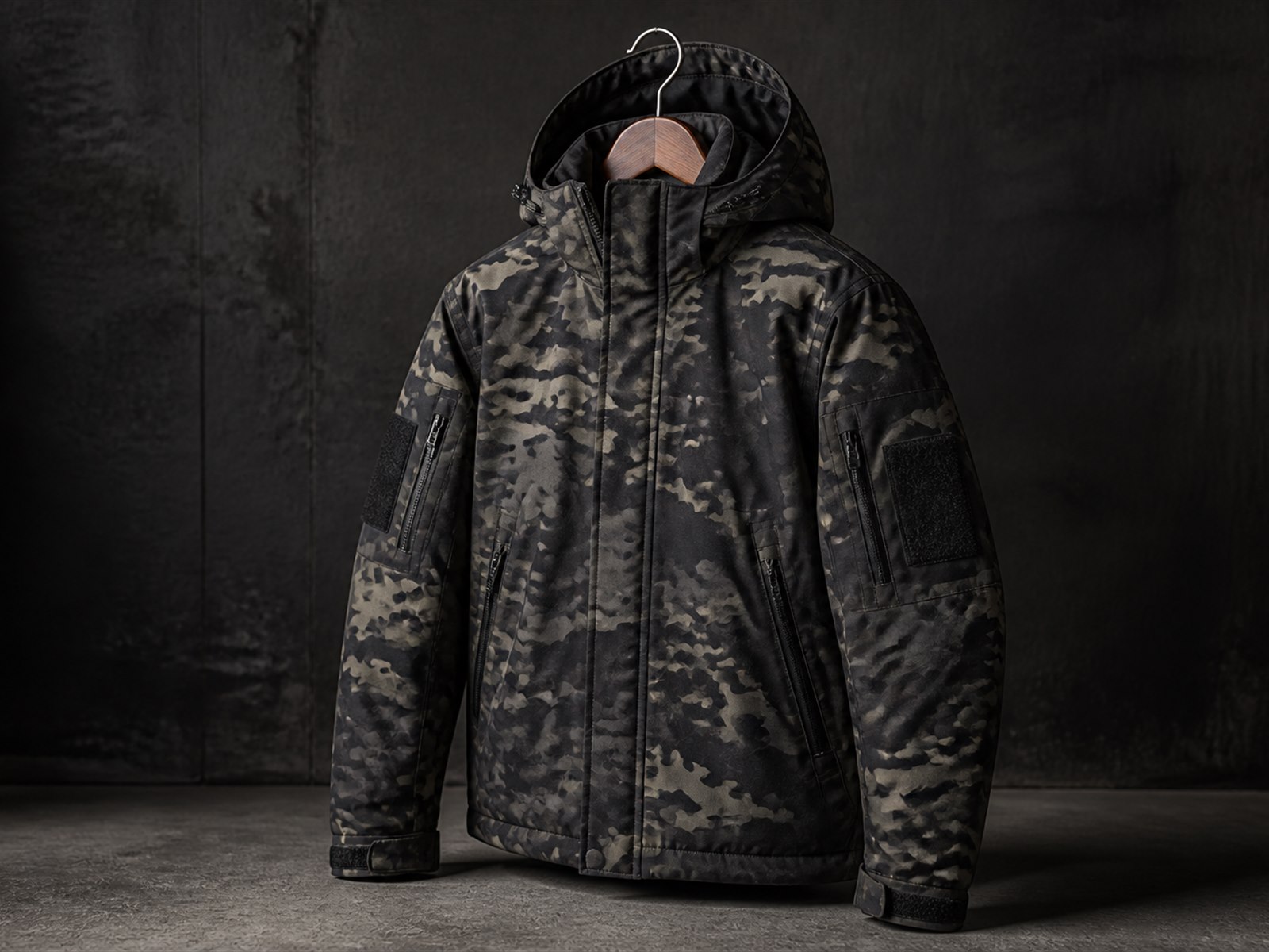 Custom tactical jacket with wind resistant shell and insulated lining made for OEM buyers