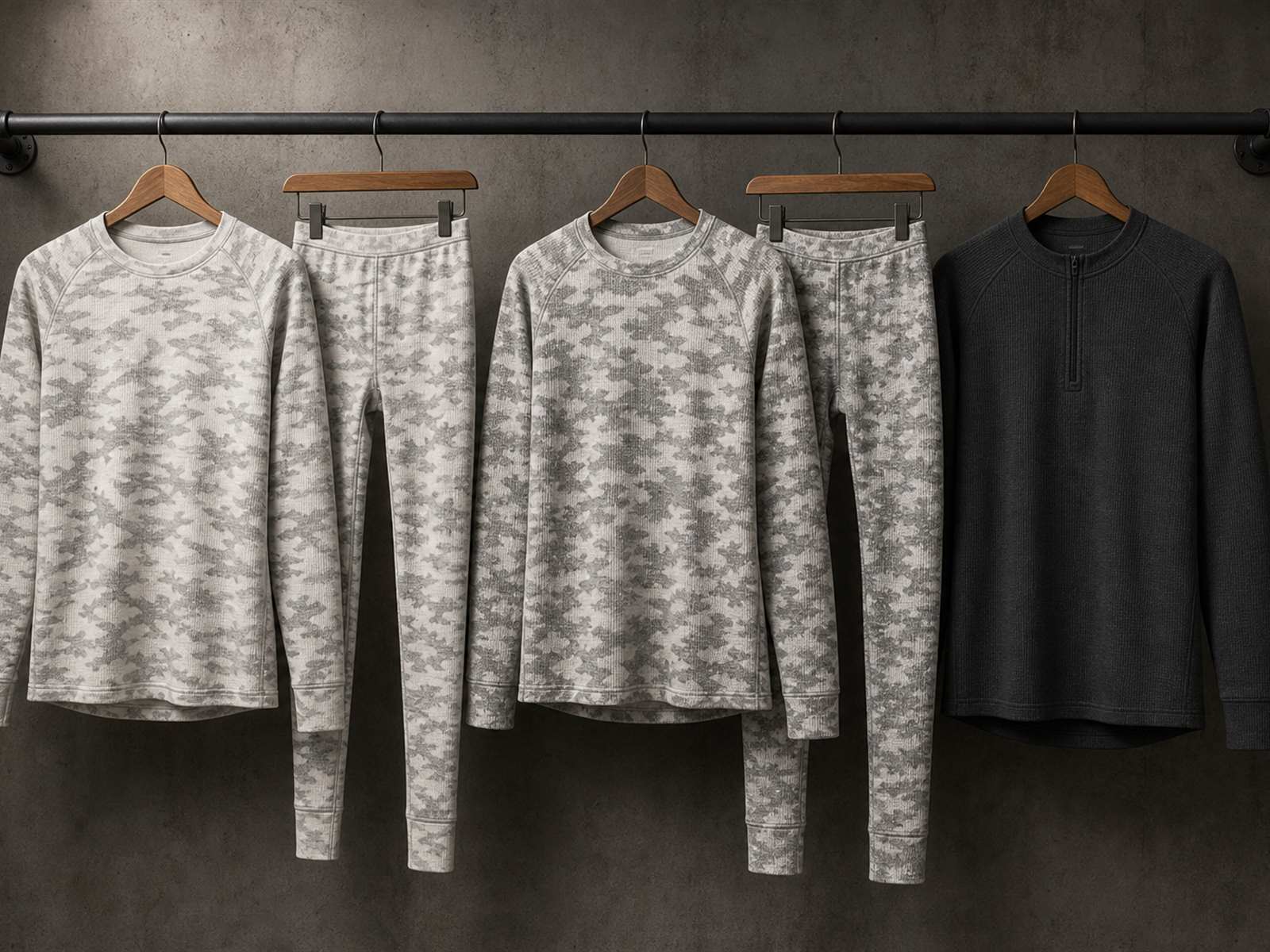 Thermal base layer top and bottom with moisture-moving knit and flat-lock seams made for OEM buyers