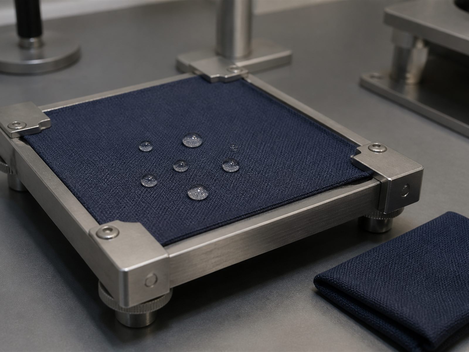 Moisture management test specimen mounted in the test fixture in the Field Lab