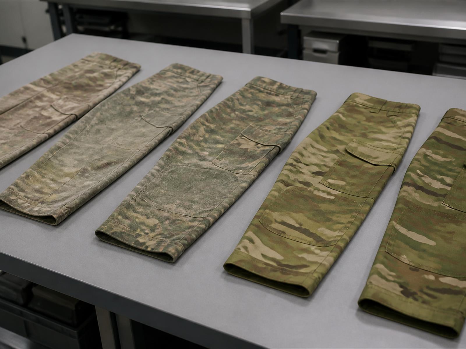 Wash test specimens and unwashed reference pieces on the Field Lab inspection table