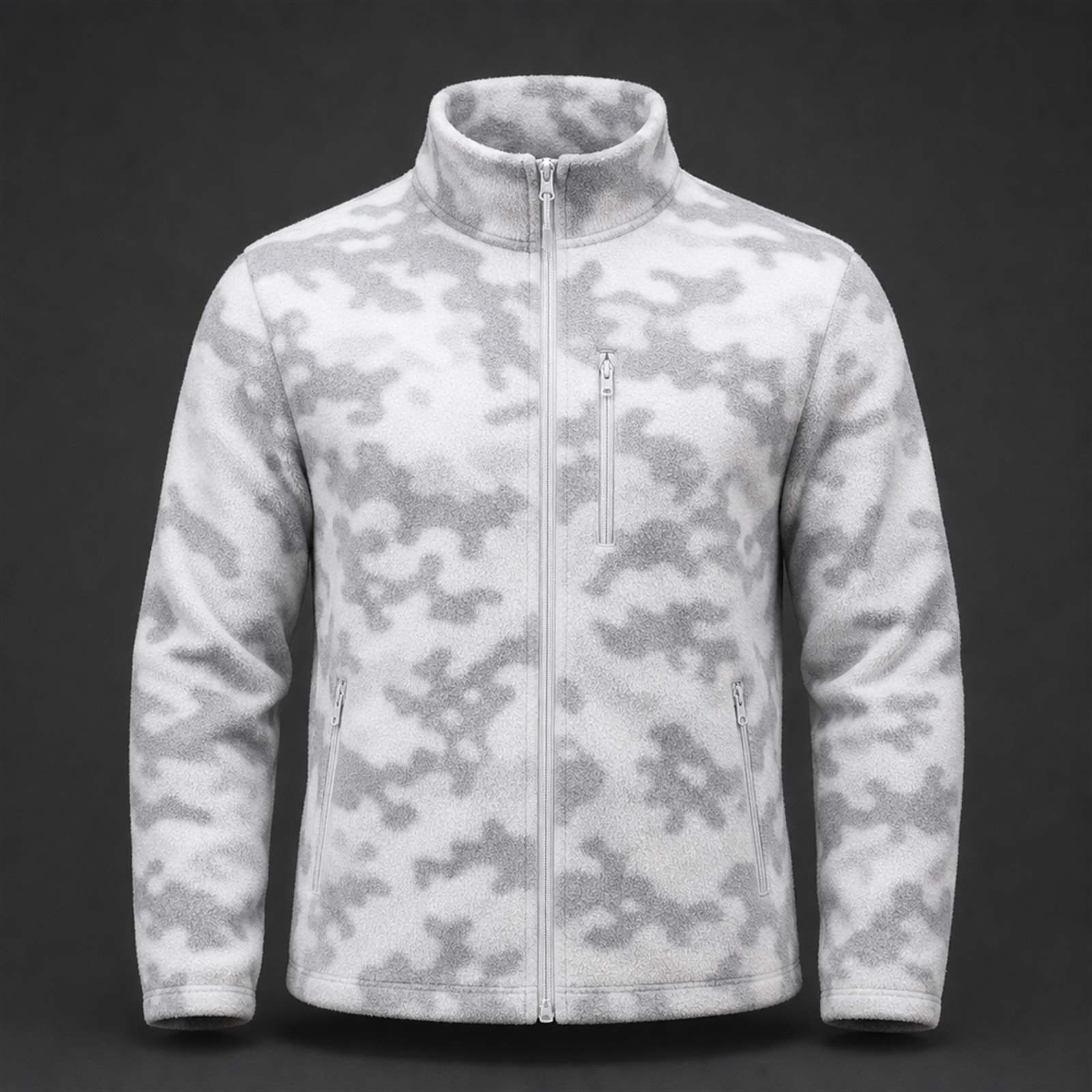 Tactical fleece mid layer jacket with full-length zip, high collar and grid fleece texture