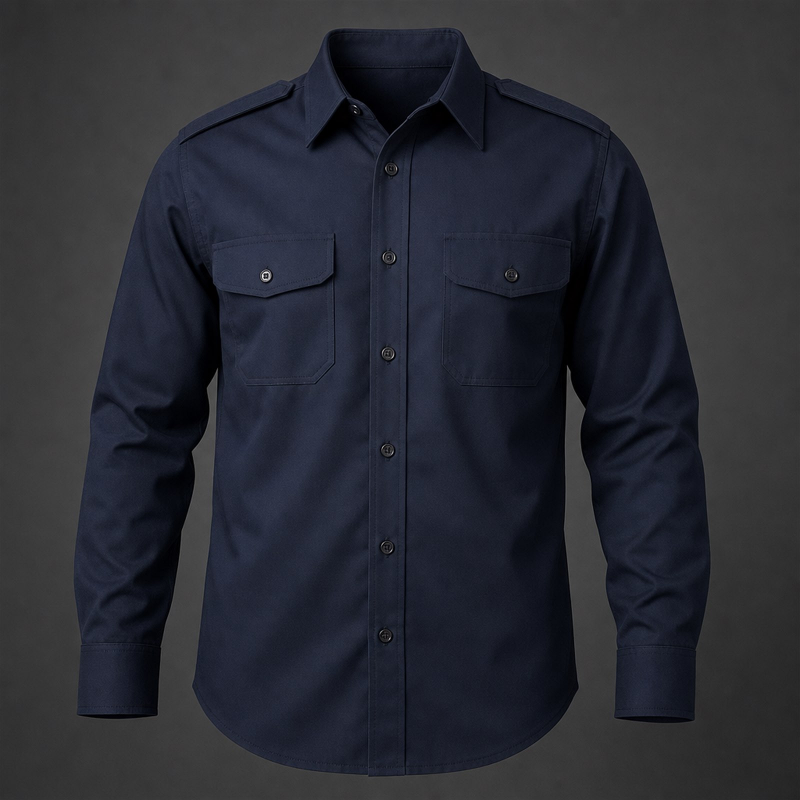Security duty shirt with shape-holding structured collar and company badge placement