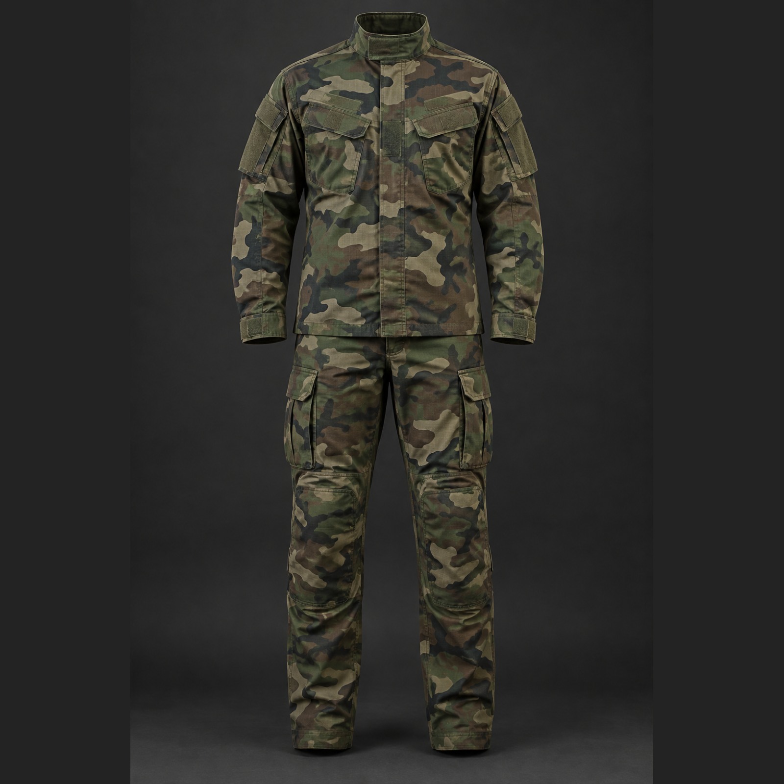 Temperate tactical uniform set with matching ripstop shirt and reinforced trousers