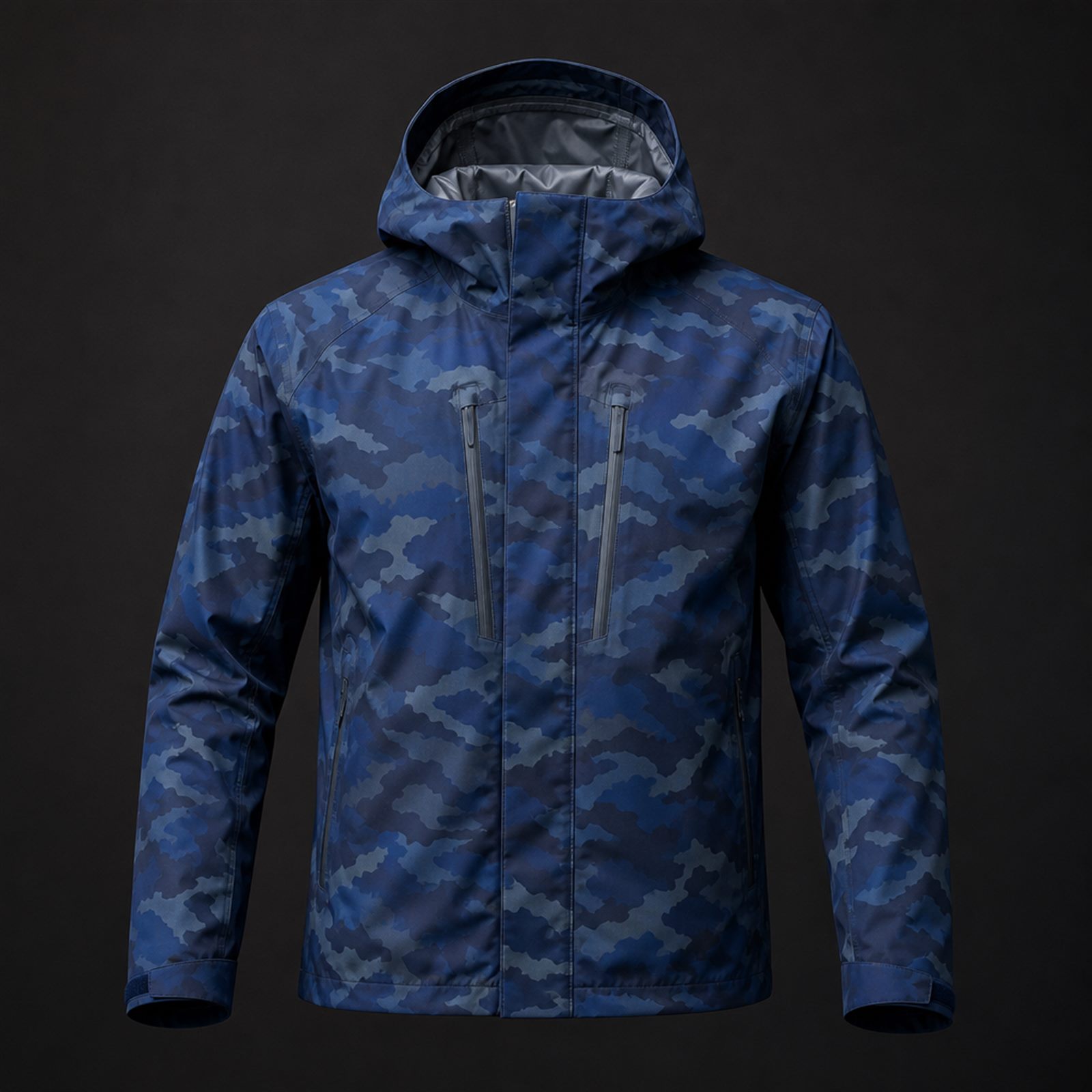 Waterproof tactical shell jacket with taped seams, storm flap and helmet-compatible hood